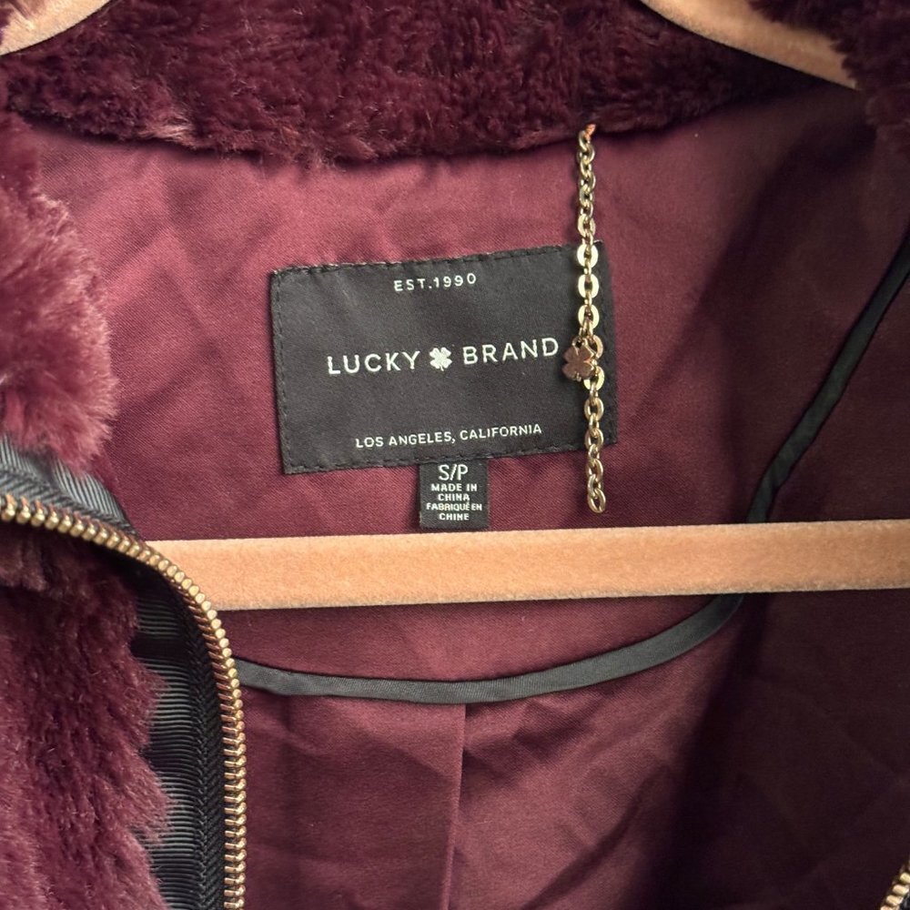 Lucky Brand Merlot Funnel Neck Faux Fur Jacket - Picture 7 of 8